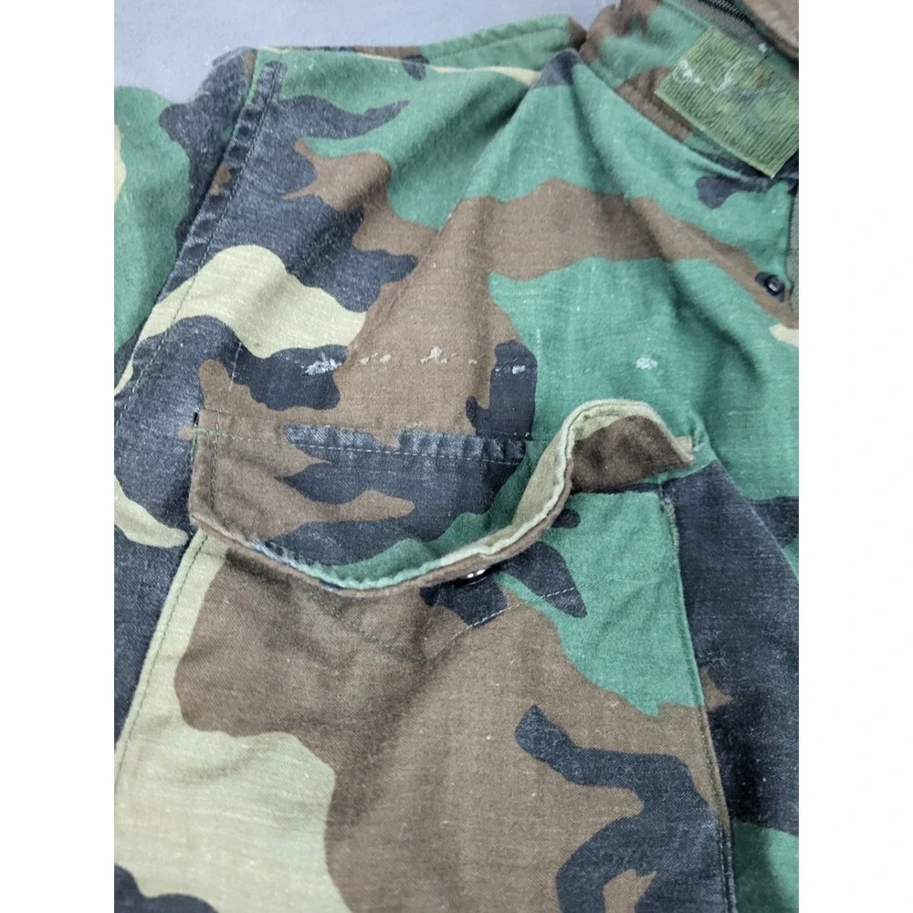 Military Cold Weather Field Jacket Mens Medium Green Camo Full‎ Zip Center Cinch